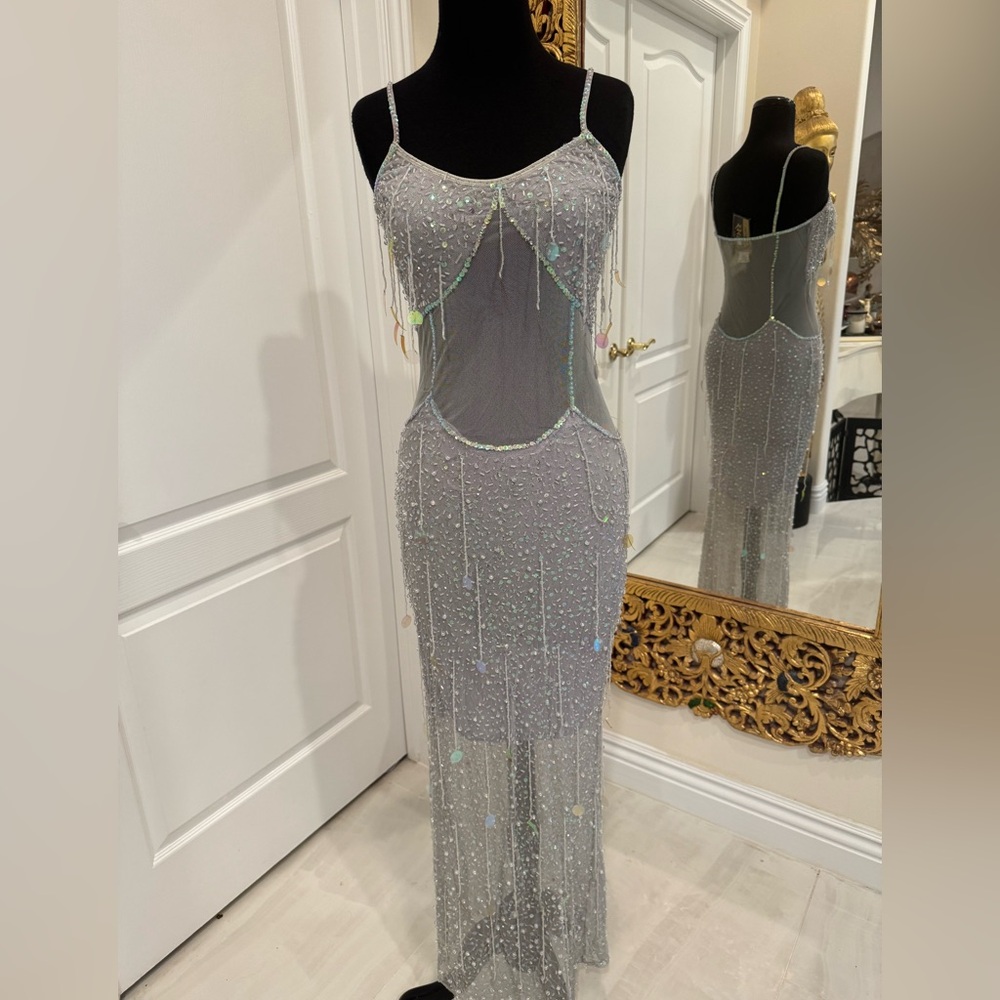 Elegant hand beaded Silver Attitudes by Debra‎ Dress